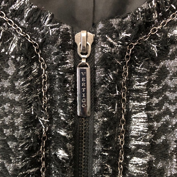 Vertigo Paris Metallic Tweed Fringe & Chain Detail Zip Blazer L fits like a M - Picture 2 of 14